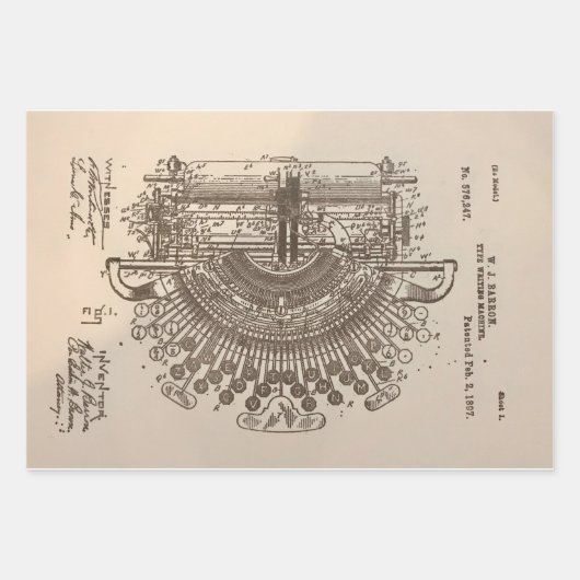 Gestempeld Typewriter Patent Wrapping Paper (Voorkant 3)