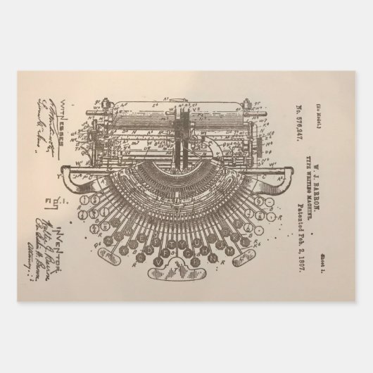 Gestempeld Typewriter Patent Wrapping Paper (Voorkant)