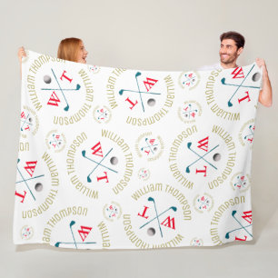 Gestempelde allover Sport Golf Clubs Patroon Wit Fleece Deken