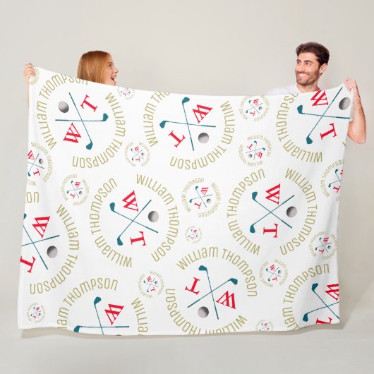 Gestempelde allover Sport Golf Clubs Patroon Wit Fleece Deken (In situ)