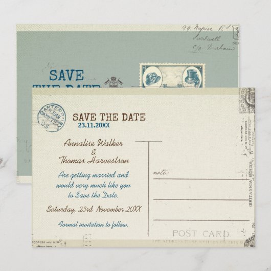 gestempelde briefkaart Wedding Save the date. (Voorkant / Achterkant)