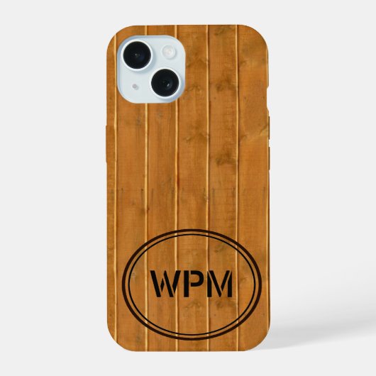 Gestempelde Houten Monogram iPhone 15 Case (Achterkant)