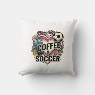 Gesterkt Door Koffie En Voetbal Vintage Shirt Ontw Kussen