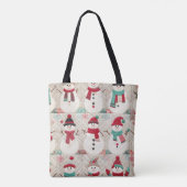 Gesteven patroon van sneeuwmannen tote bag (Achterkant)