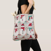 Gesteven patroon van sneeuwmannen tote bag (Dichtbij)