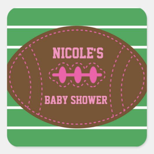 Gesteven PINK voetbal baby shower feest sticker (Voorkant)