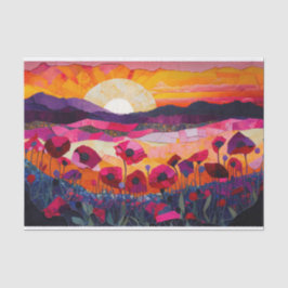 Gesteven Roze Klaproos Zonsopgang, Levendige Boho Tissuepapier
