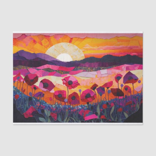 Gesteven Roze Klaproos Zonsopgang, Levendige Boho Tissuepapier (Voorkant)