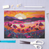 Gesteven Roze Klaproos Zonsopgang, Levendige Boho Tissuepapier (Craft)