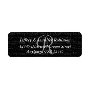 GesTextured Black Rustic Monogram Return Address Etiket