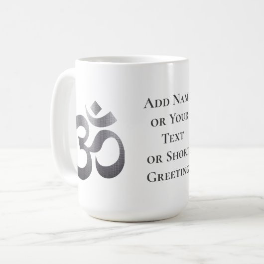 Gestextureerd donkergrijs om-symbool, 15oz koffie- koffiemok (Voorkant links)