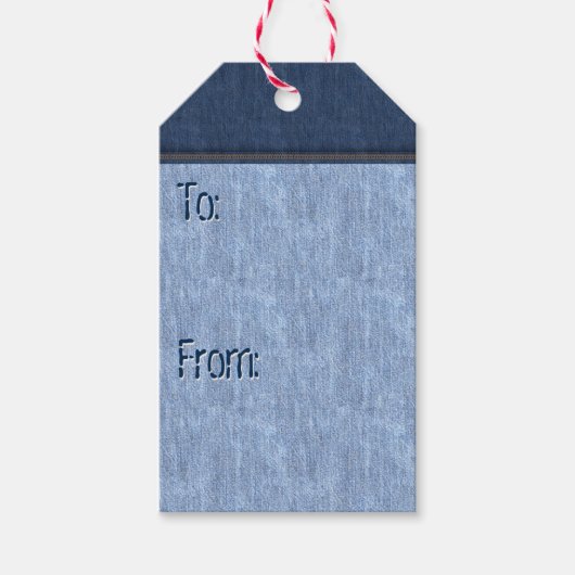 Gestikt en geklonken blauw denim (To-From) Cadeaulabel (Voorkant)