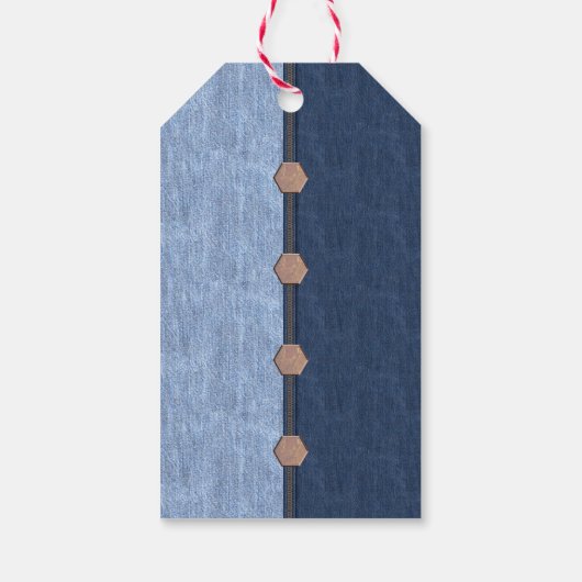Gestikt en geklonken blauw denim (To-From) Cadeaulabel (Achterkant)