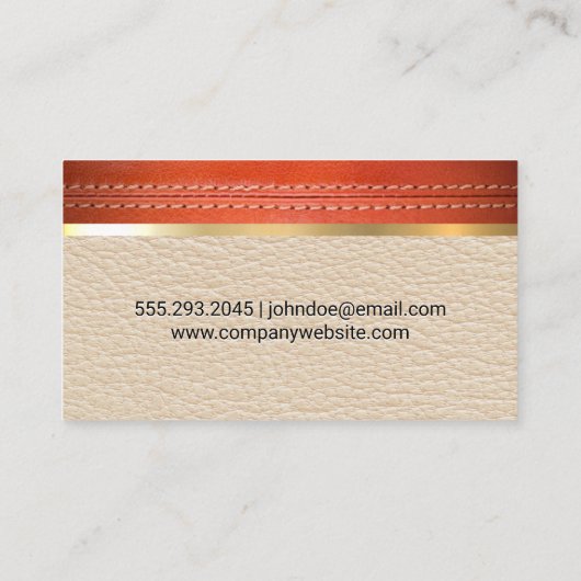 gestikt leer | Lederen gouden metallic trim Visitekaartje (Achterkant)