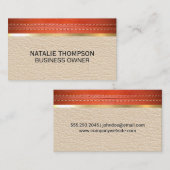 gestikt leer | Lederen gouden metallic trim Visitekaartje (Voorkant / Achterkant)