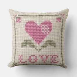 Gestikt met Hart: Cross-Stitched Love Design Kussen