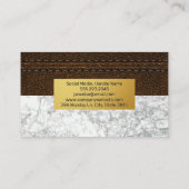 Gestikte bruine leer | Goud metaal | Witte marmer Visitekaartje (Achterkant)