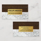 Gestikte bruine leer | Goud metaal | Witte marmer Visitekaartje (Voorkant / Achterkant)