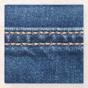 Gestikte denim: close-up jeans textuur. glazen onderzetter