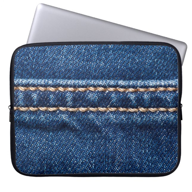 Gestikte denim: close-up jeans textuur. laptop sleeve (Voorkant)
