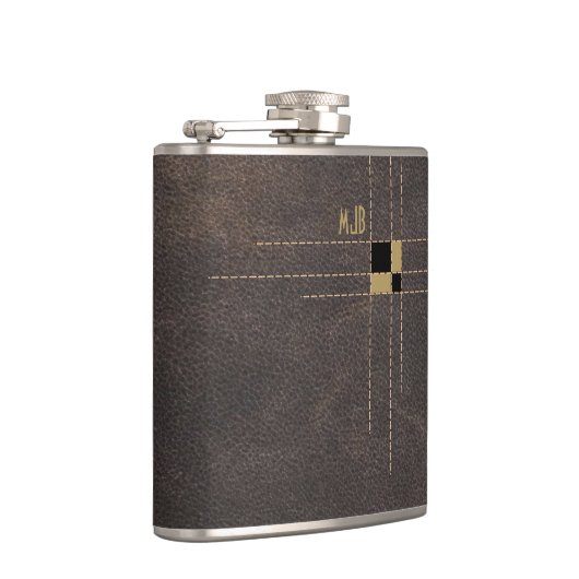 Gestikte Leren Klasse Monogram Heupfles (Rechts)