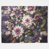 Gestikte Paarse Bloemendesign Fleece Deken (Voorkant (Horizontaal))