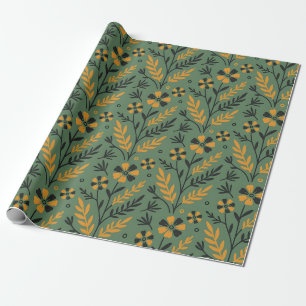 Gestileerd botanisch oranje en zwart bloempatroon cadeaupapier