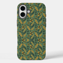 Gestileerd botanisch oranje en zwart bloempatroon iPhone 16 plus hoesje