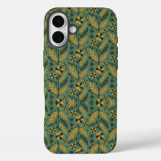 Gestileerd botanisch oranje en zwart bloempatroon iPhone 16 plus hoesje