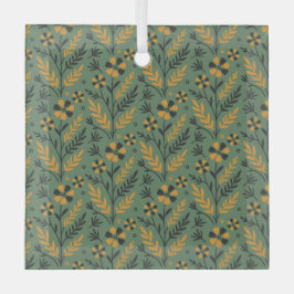 Gestileerd botanisch oranje en zwart bloempatroon glas ornament