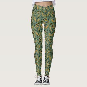 Gestileerd botanisch oranje en zwart bloempatroon leggings
