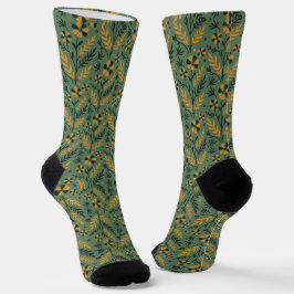Gestileerd botanisch oranje en zwart bloempatroon sokken