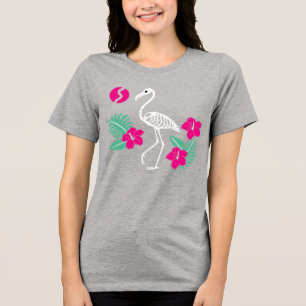 Gestileerd Flamingo Skelet met Tropische Bloemen Tri-Blend Shirt
