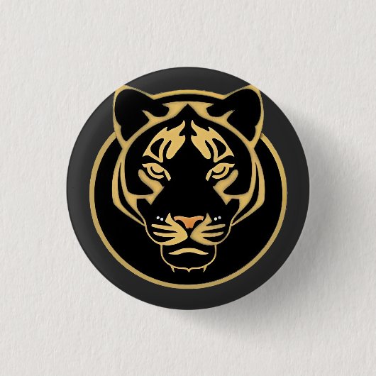 Gestileerd gouden tijgerlogo-ontwerp ronde button 3,2 cm (Voorkant)