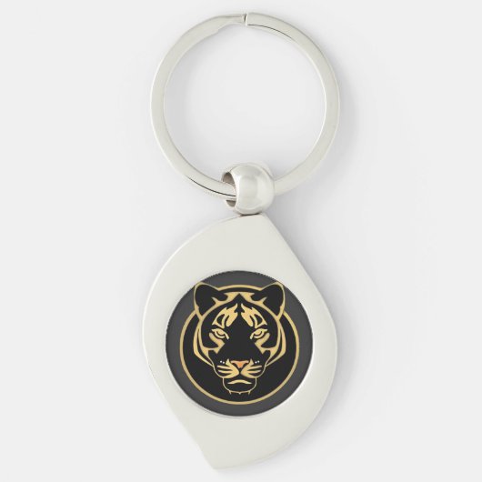 Gestileerd gouden tijgerlogo-ontwerp sleutelhanger (Voorkant)