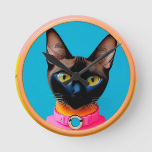 Gestileerd kattenportret met vette kleuren ronde klok