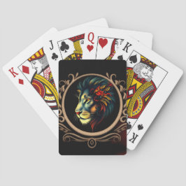 Gestileerd Leeuwenkopportret in Mandala Frame Pokerkaarten
