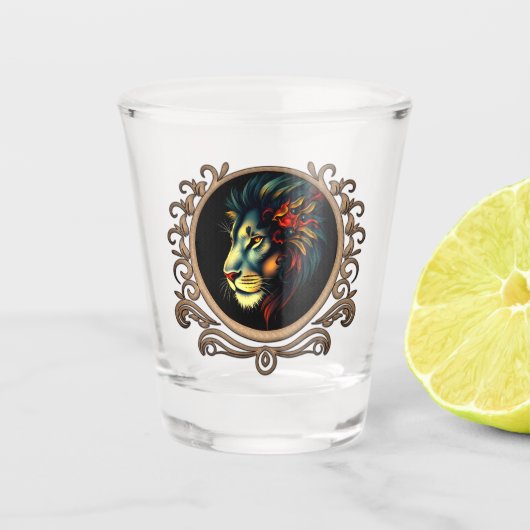 Gestileerd Leeuwenkopportret in Mandala Frame Shot Glas (Voorkant)