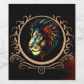 Gestileerd Leeuwenkopportret in Mandala Frame Wijn Etiket (Enkel label)