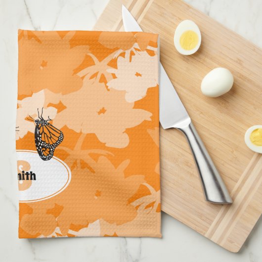 Gestileerd paar monarchvlinders naam oranje theedoek (Quarter Fold)