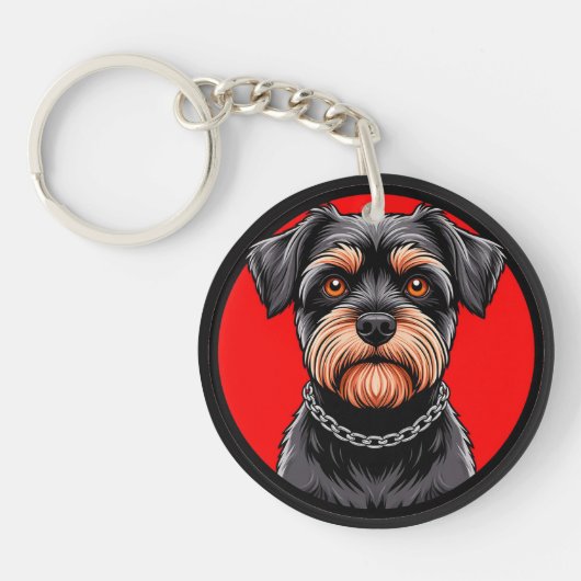 Gestileerd Portret van een Black Terrier Sleutelhanger (Voorkant)
