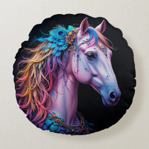 Gestileerd portret van een paard met golvende mane rond kussen