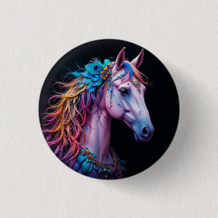 Gestileerd portret van een paard met golvende mane ronde button 3,2 cm