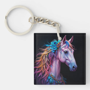 Gestileerd portret van een paard met golvende mane sleutelhanger