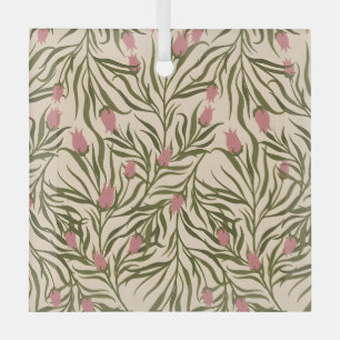 Gestileerd roze klokvormig bloempatroon glas ornament