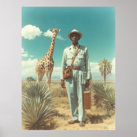 Gestileerd Safari Portret Giraffe Woestijn Landsch Poster (Voorkant)