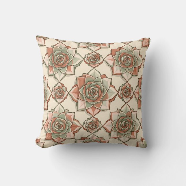 Gestileerd Succulent Roos Patroon Roze Salie Kussen (Voorkant)