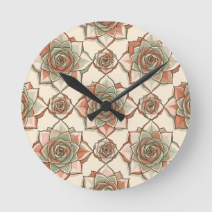 Gestileerd Succulent Roos Patroon Roze Salie Ronde Klok