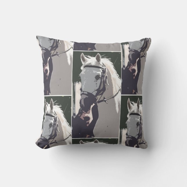 Gestileerd wit paardenkopmotief kussen (Voorkant)
