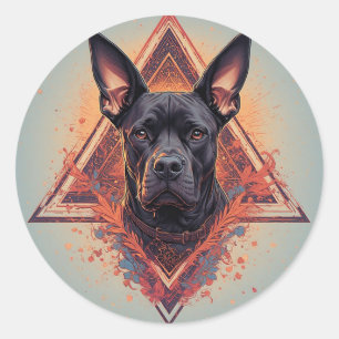 Gestileerd zwart-hond portret ronde sticker